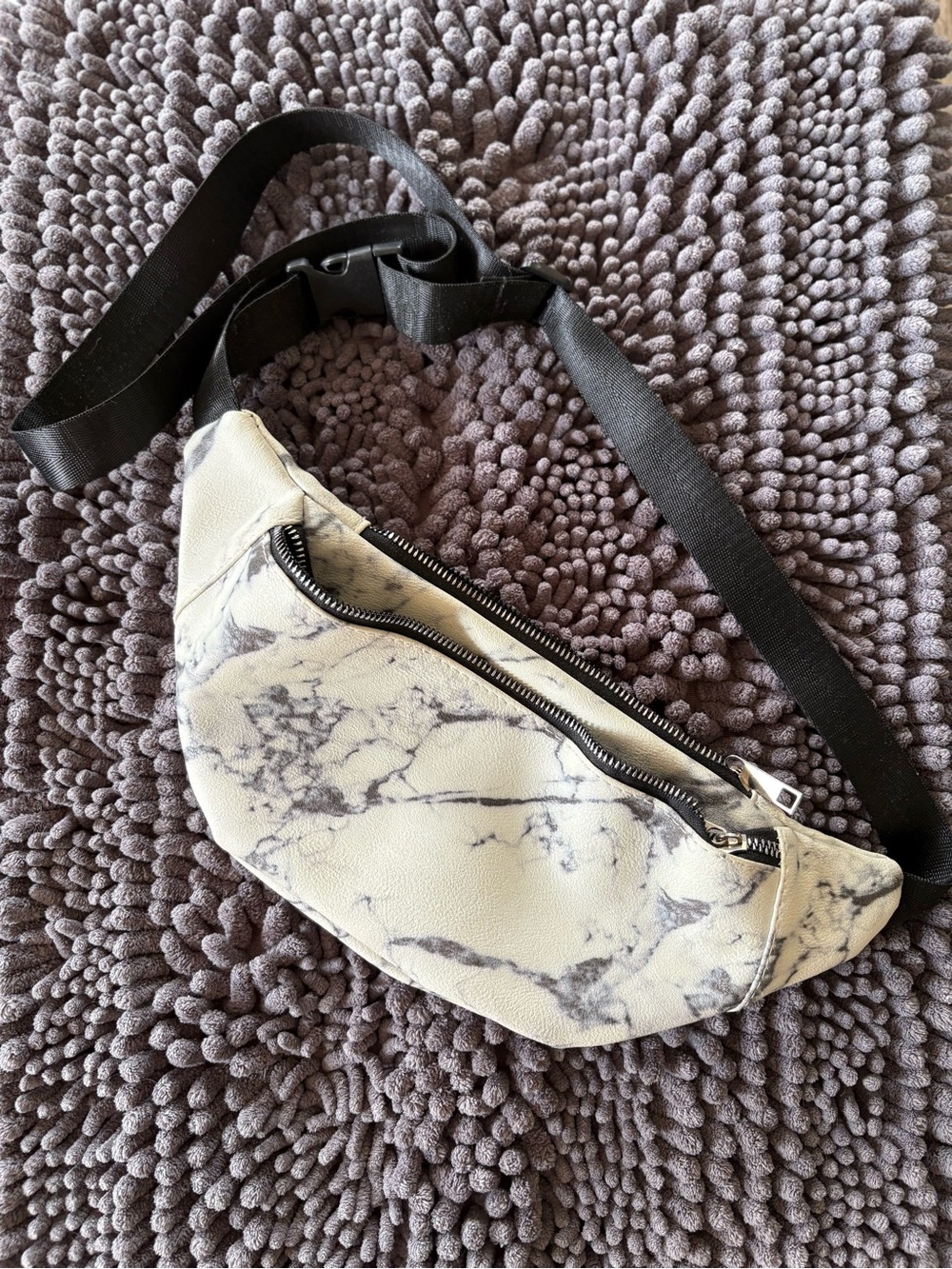 Marble-Print White Crossbody Belt Bag - Women